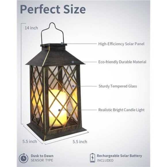 Solar Lantern,Outdoor Garden Hanging Lanterns,2 Pack 14 Inch Lasts 3X Longer - Picture 6 of 6